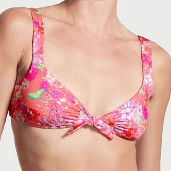 VICTORIA'S SECRET SWIM Tie-Front Bralette Bikini Top Pink Butterfly 🩷🦋 - Picture 3 of 6
